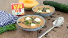 Gaspacho melon pastèque , billes de chèvre frais