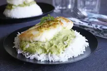 Dos de cabillaud au coulis de courgettes et riz Bio