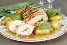 Rôti de saumon, poitrine et rattes au basilic Cookeo