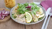 Pâtes à la crème, Vuna, câpres et roquette