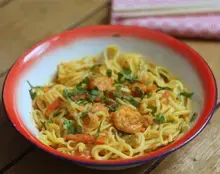 Linguines aux crevettes et petits légumes