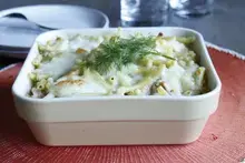 Gratin de pâte au saumon mariné et citron confit