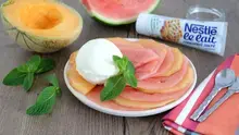 Carpaccio melon, pastèque et glace au lait concentré sucré