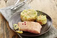 Dos de saumon mariné au citron et purée aux petits légumes